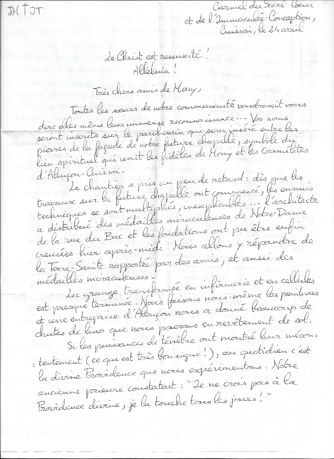 Lire la suite à propos de l’article Remerciement des carmélites d’Alençon